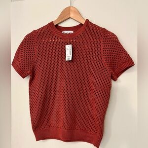 NWT REITMANS 💯 cotton terracotta short sleeve crew neck open stitch pullover